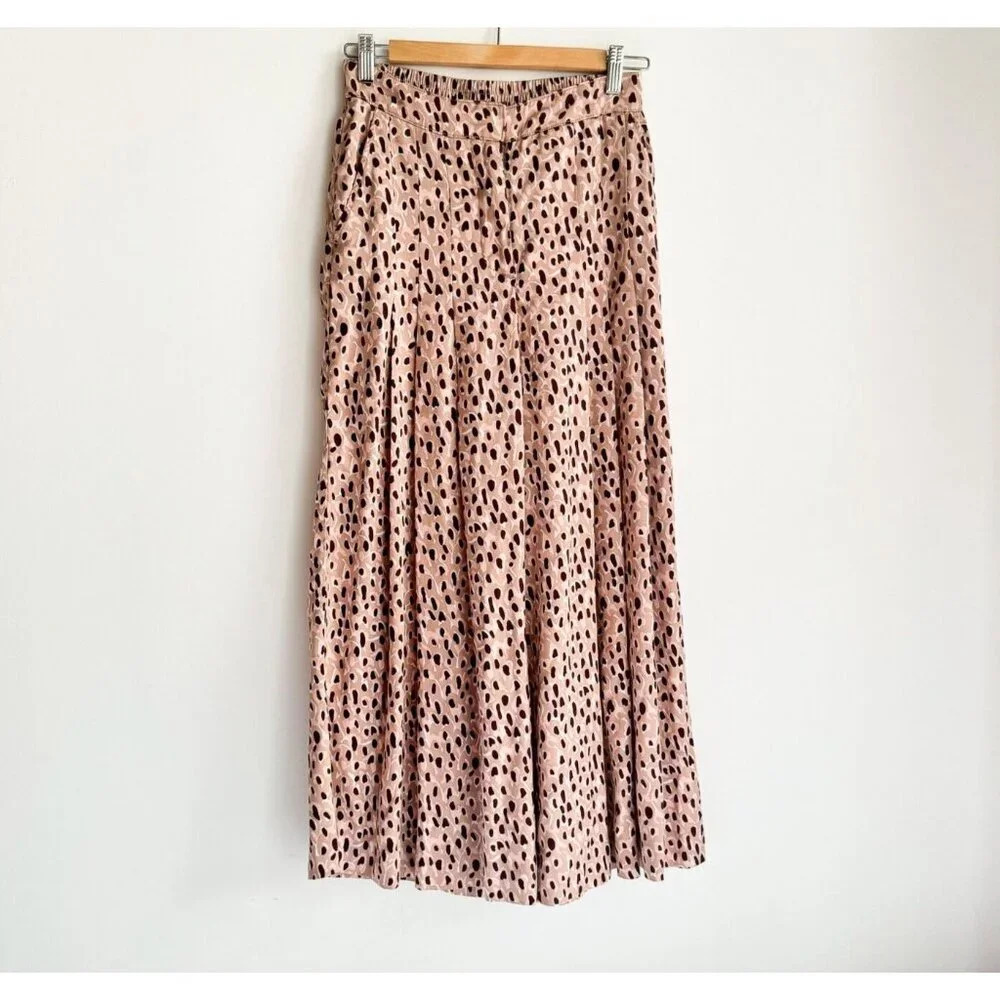 Anthropologie Isobel Pleated Leopard Printed Wide Leg Pants XS